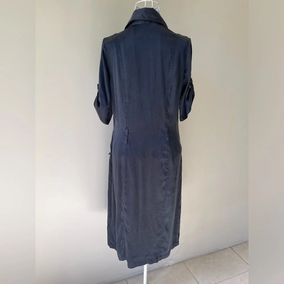 ROCK & REPUBLIC TAILOR MADE SHIRT DRESS LUXURY STRETCH SILK NAVY BLUE SIZE 10 - Picture 3 of 10